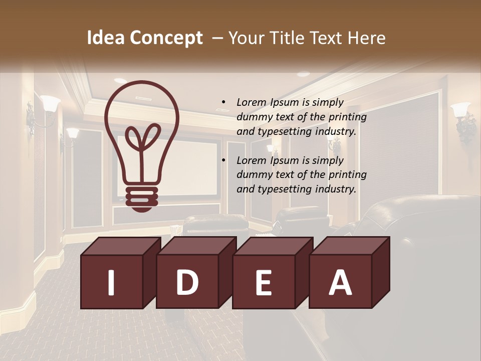 A Home Theater With Two Recliners And A Projector Screen PowerPoint Template