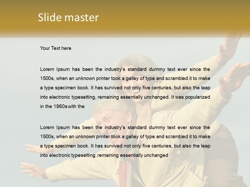 A Man And Woman Are Holding Each Other In The Air PowerPoint Template