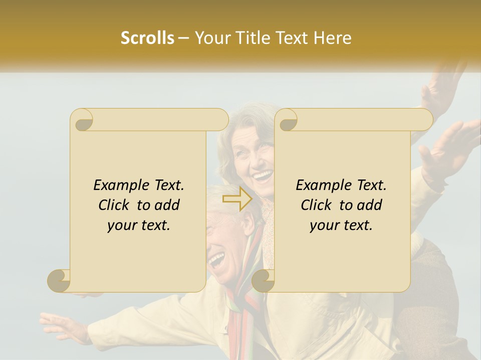 A Man And Woman Are Holding Each Other In The Air PowerPoint Template