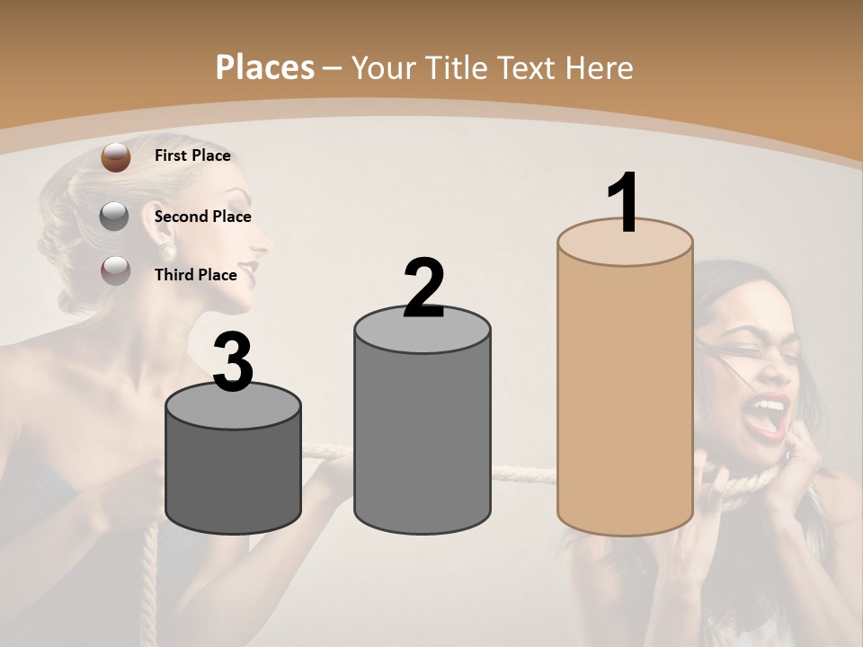 Two Women Pulling A Rope With Their Mouths PowerPoint Template