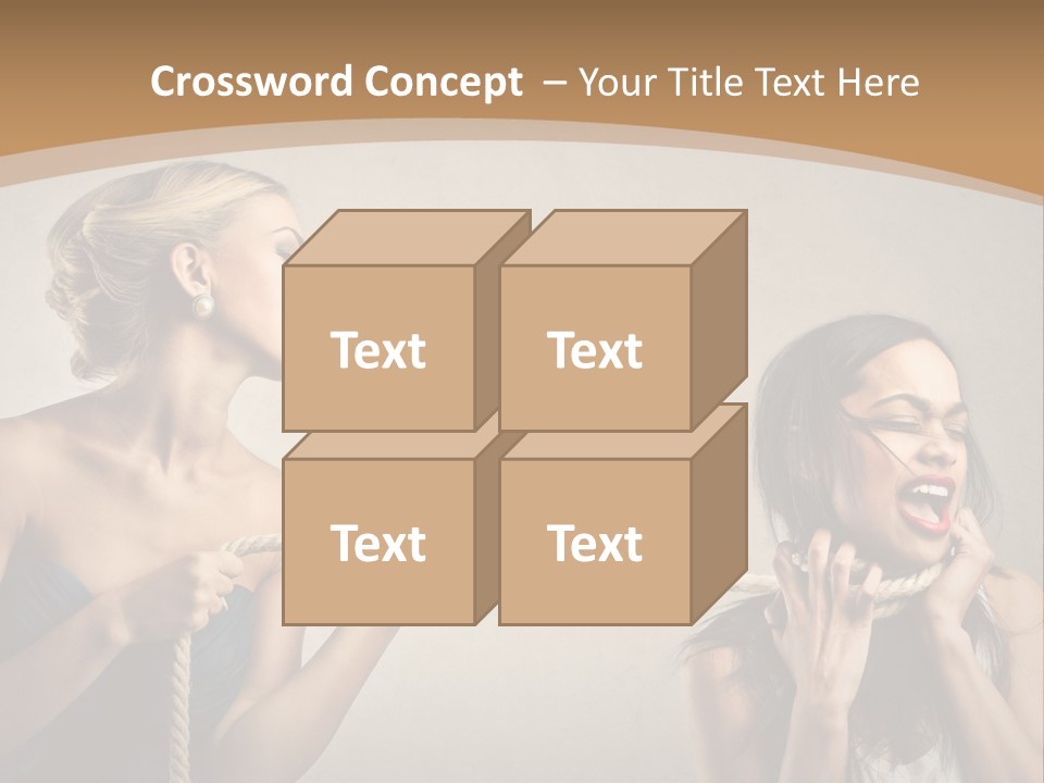 Two Women Pulling A Rope With Their Mouths PowerPoint Template