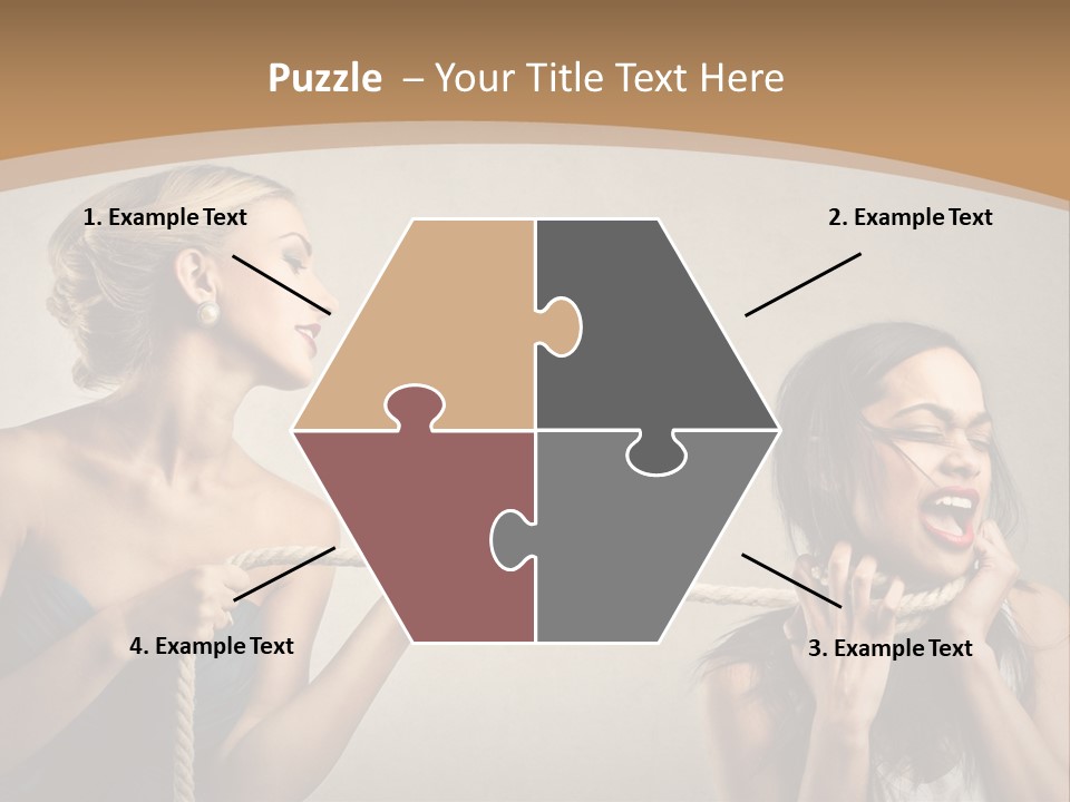 Two Women Pulling A Rope With Their Mouths PowerPoint Template