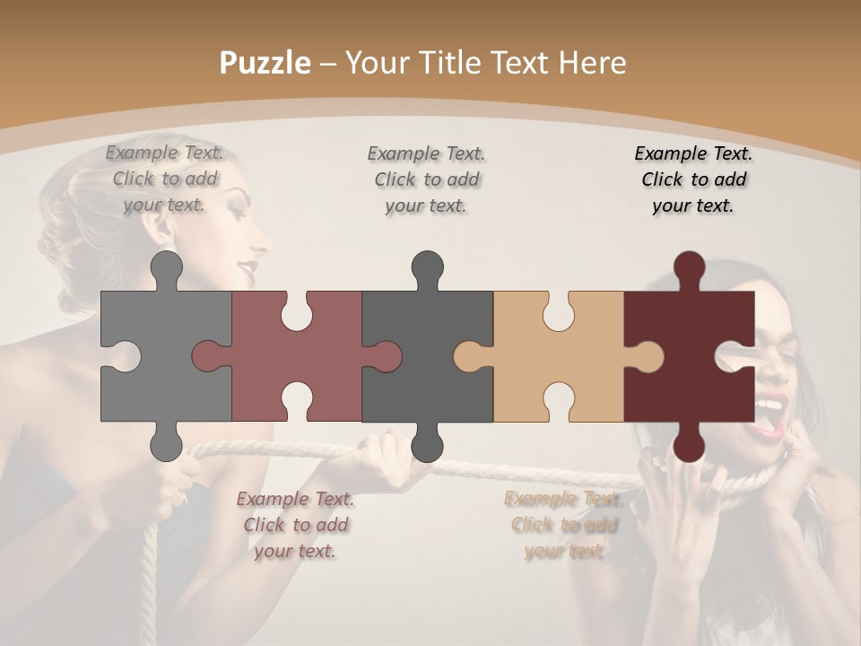 Two Women Pulling A Rope With Their Mouths PowerPoint Template