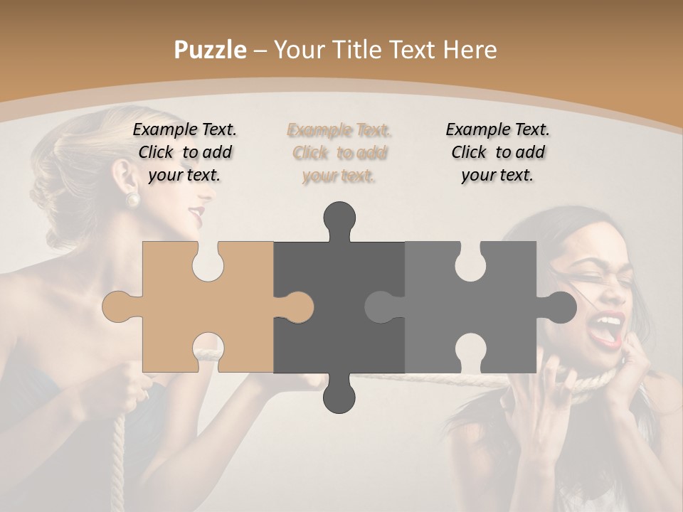 Two Women Pulling A Rope With Their Mouths PowerPoint Template