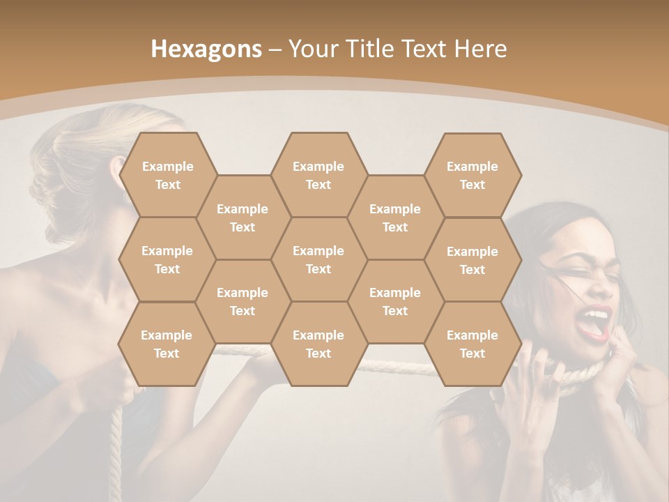 Two Women Pulling A Rope With Their Mouths PowerPoint Template