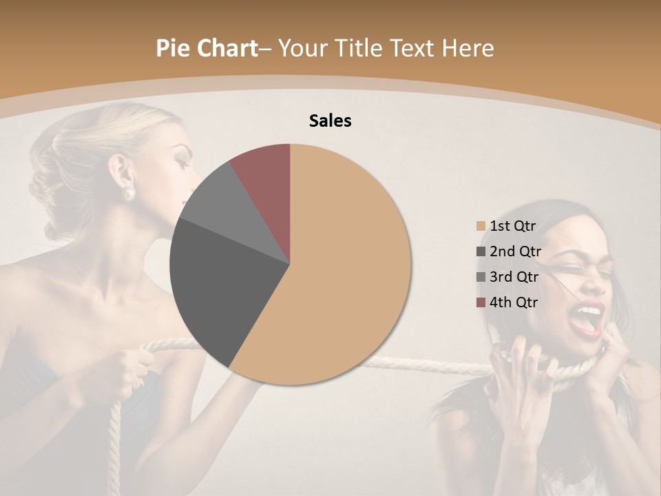 Two Women Pulling A Rope With Their Mouths PowerPoint Template