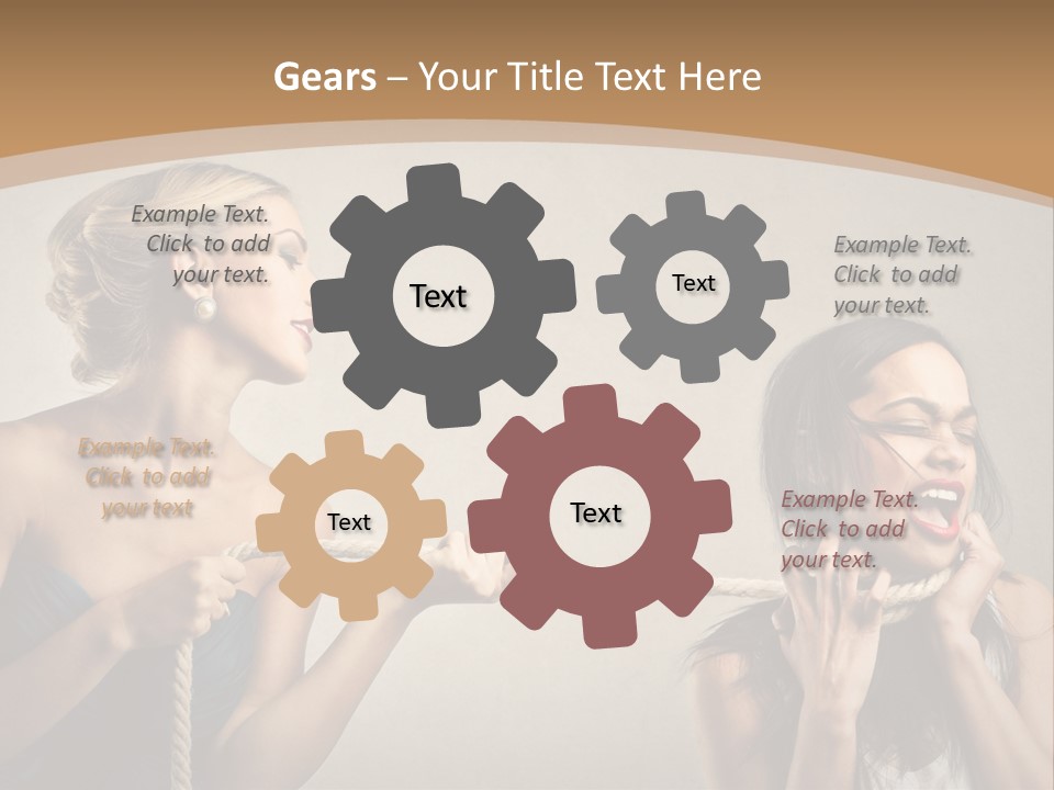 Two Women Pulling A Rope With Their Mouths PowerPoint Template