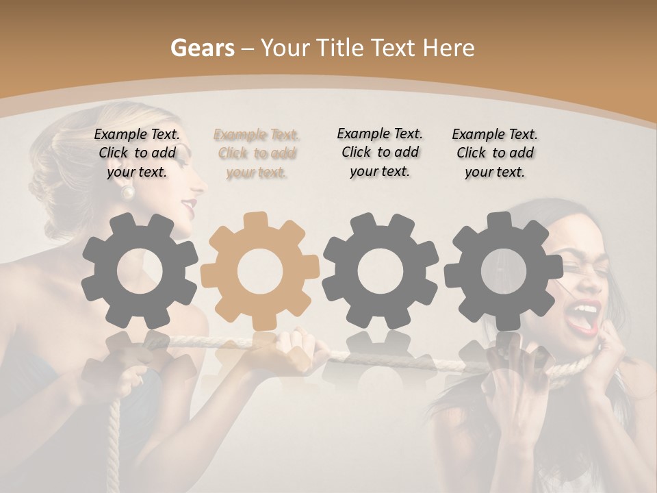 Two Women Pulling A Rope With Their Mouths PowerPoint Template