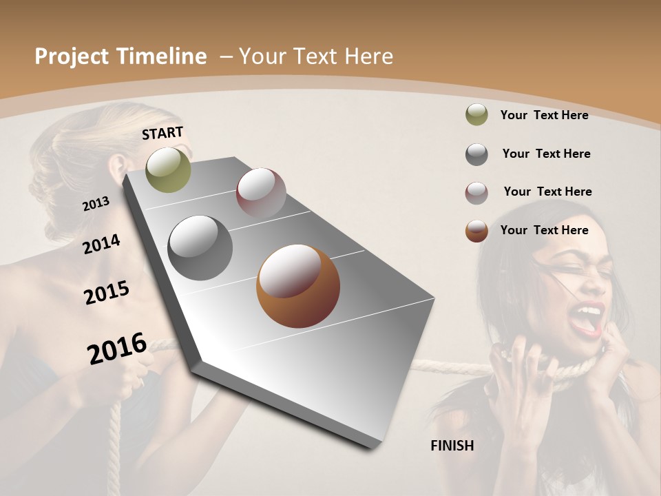 Two Women Pulling A Rope With Their Mouths PowerPoint Template