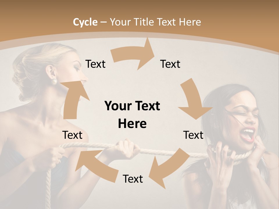 Two Women Pulling A Rope With Their Mouths PowerPoint Template