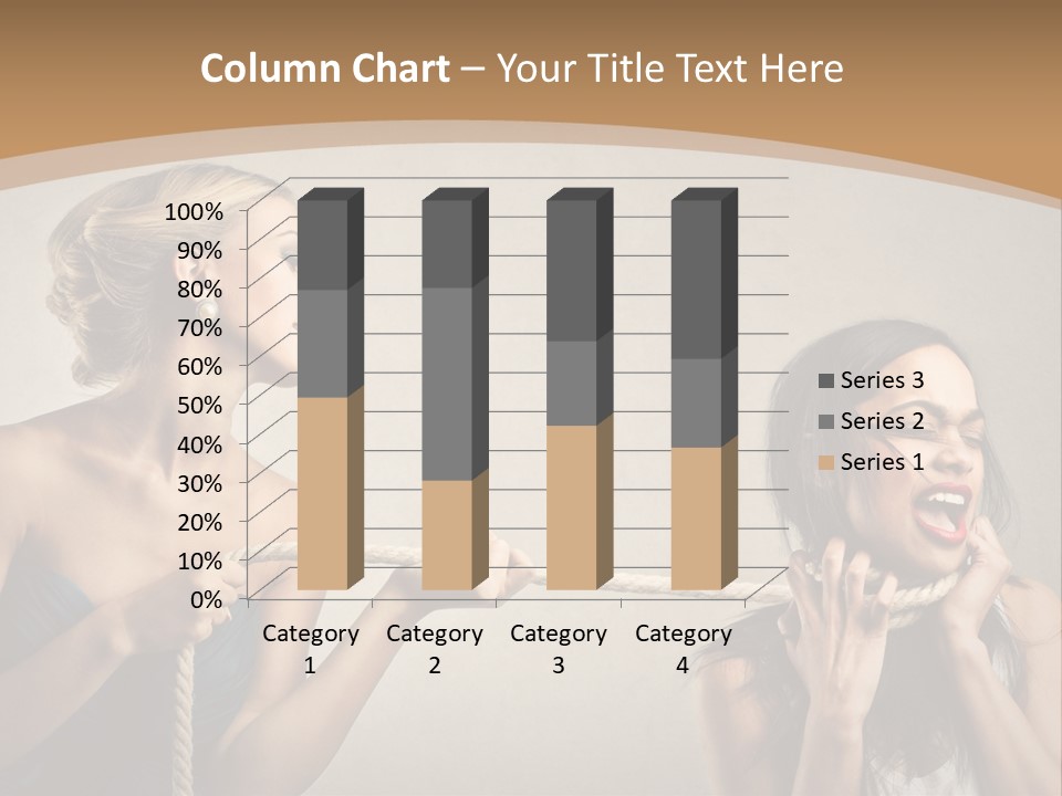 Two Women Pulling A Rope With Their Mouths PowerPoint Template