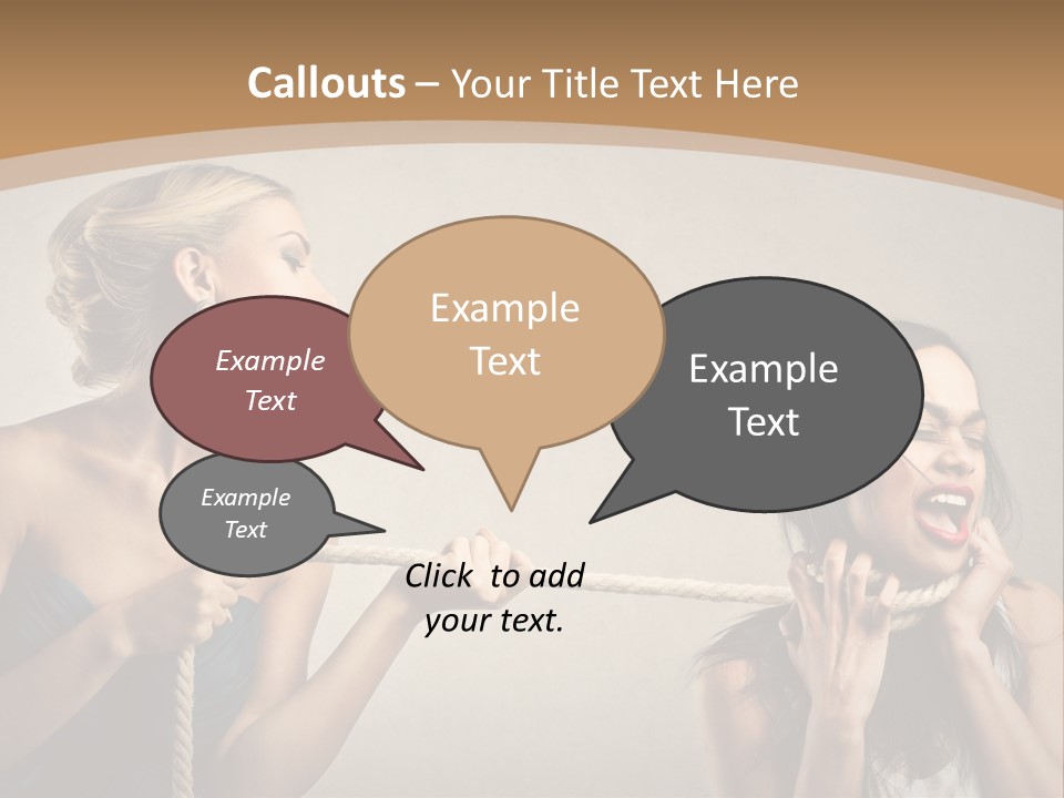 Two Women Pulling A Rope With Their Mouths PowerPoint Template