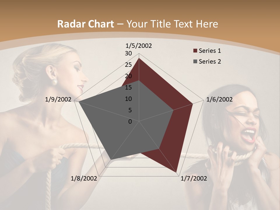Two Women Pulling A Rope With Their Mouths PowerPoint Template