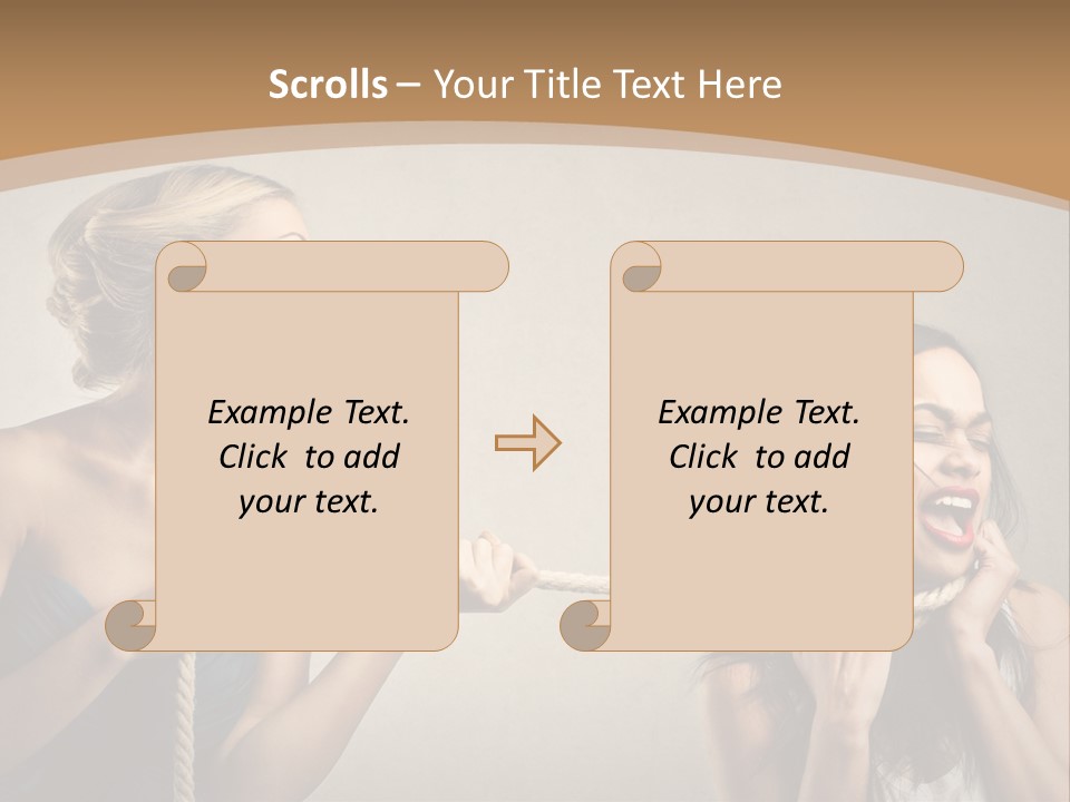 Two Women Pulling A Rope With Their Mouths PowerPoint Template