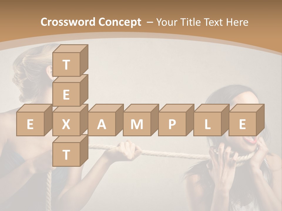 Two Women Pulling A Rope With Their Mouths PowerPoint Template