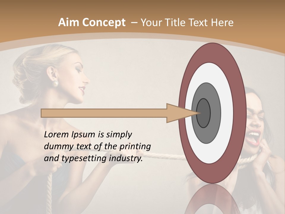 Two Women Pulling A Rope With Their Mouths PowerPoint Template