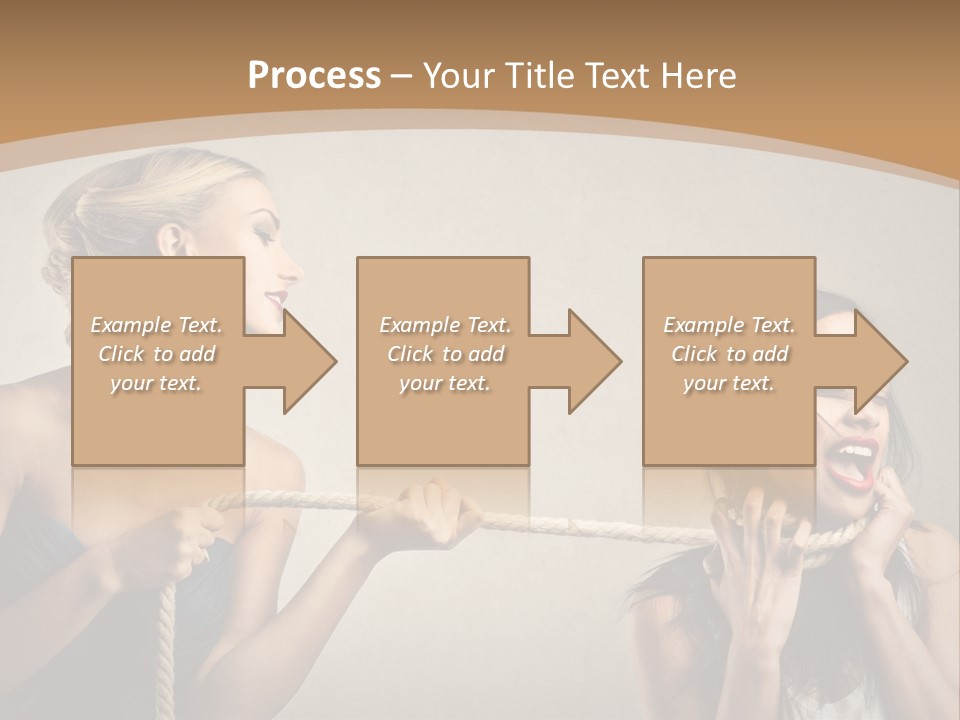 Two Women Pulling A Rope With Their Mouths PowerPoint Template