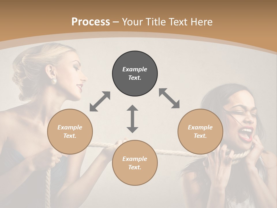 Two Women Pulling A Rope With Their Mouths PowerPoint Template