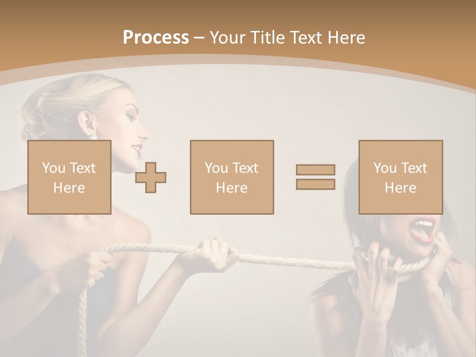 Two Women Pulling A Rope With Their Mouths PowerPoint Template