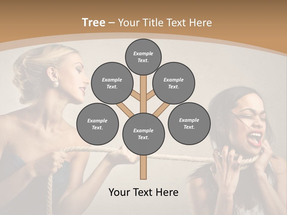 Two Women Pulling A Rope With Their Mouths PowerPoint Template