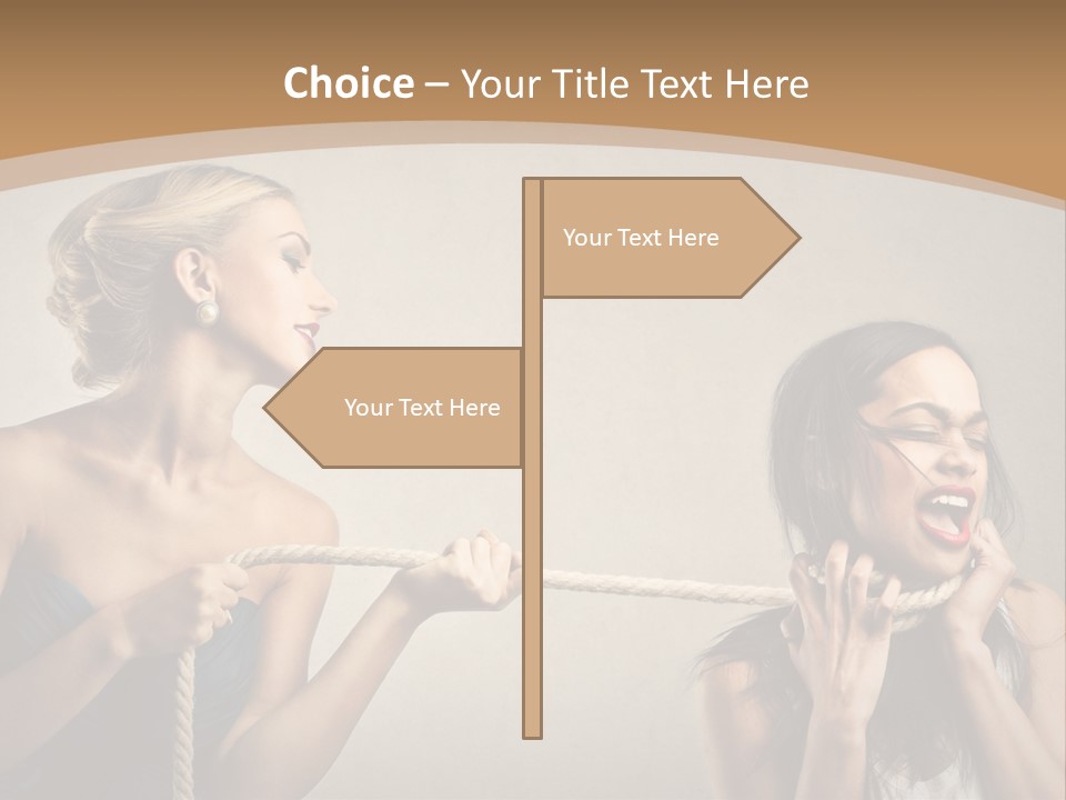 Two Women Pulling A Rope With Their Mouths PowerPoint Template