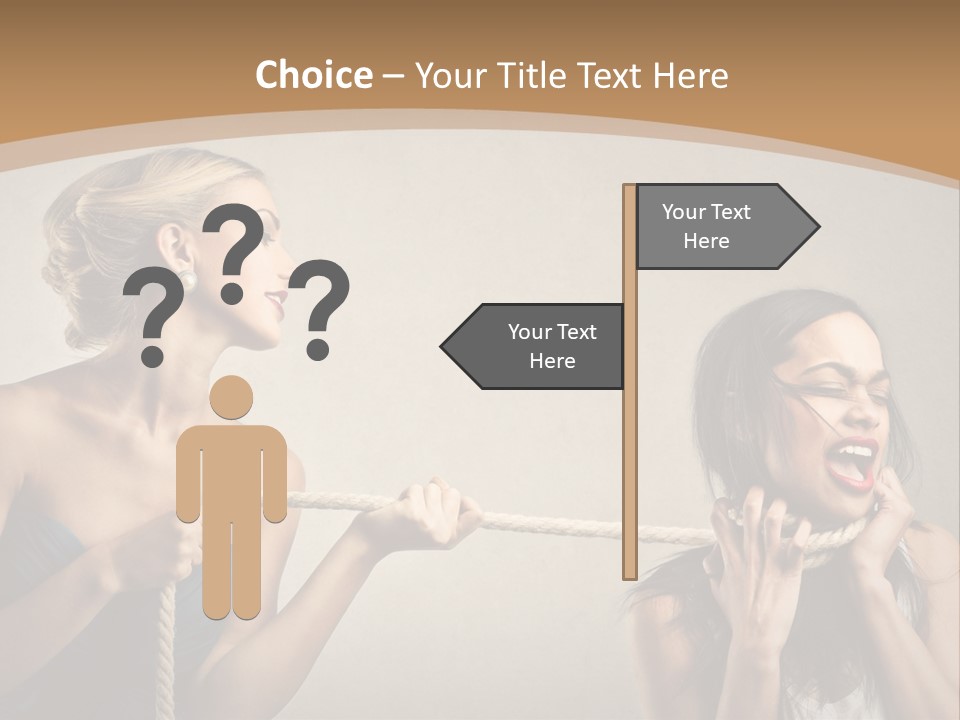 Two Women Pulling A Rope With Their Mouths PowerPoint Template