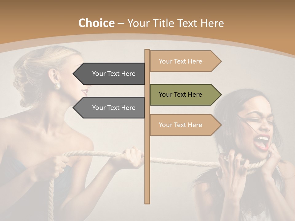 Two Women Pulling A Rope With Their Mouths PowerPoint Template