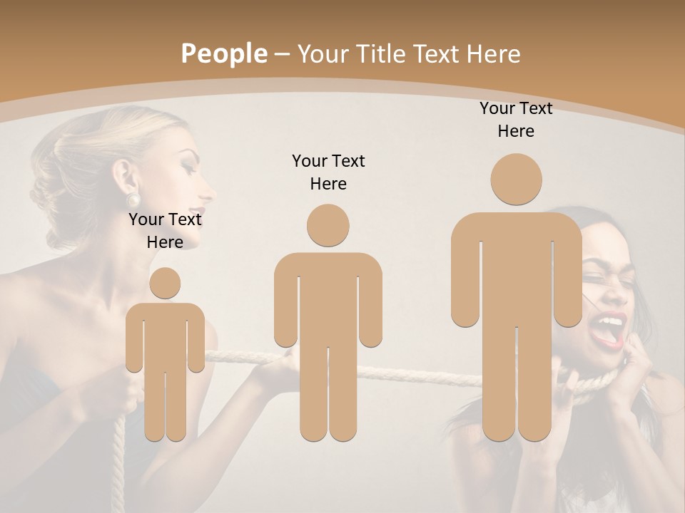 Two Women Pulling A Rope With Their Mouths PowerPoint Template