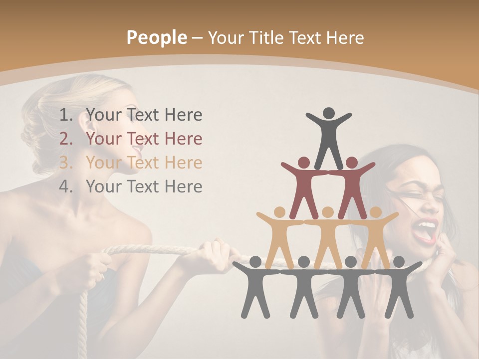 Two Women Pulling A Rope With Their Mouths PowerPoint Template