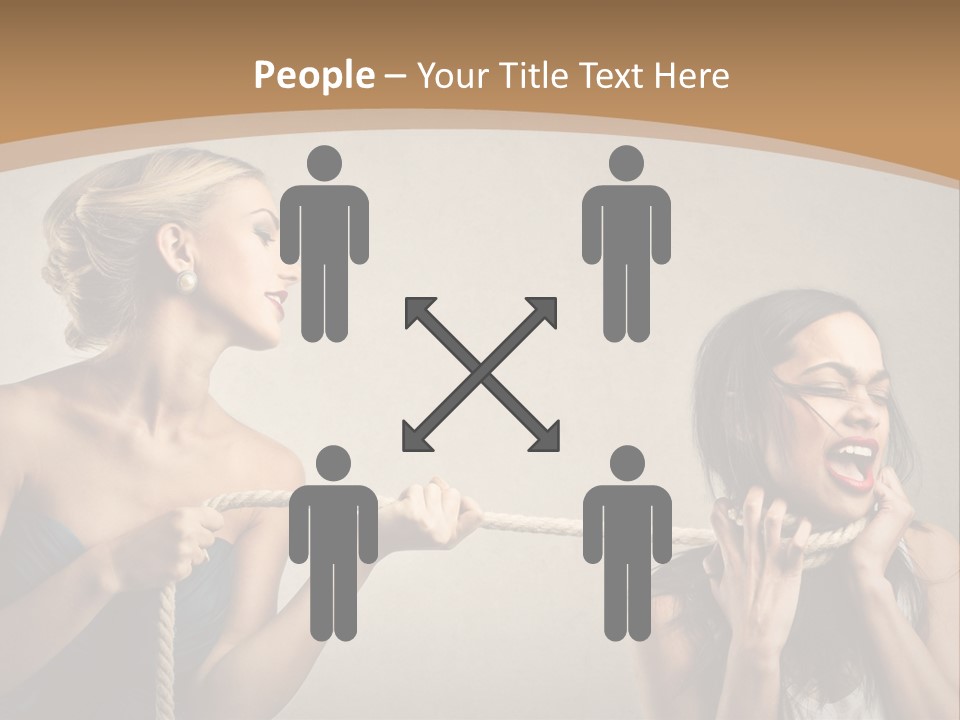 Two Women Pulling A Rope With Their Mouths PowerPoint Template