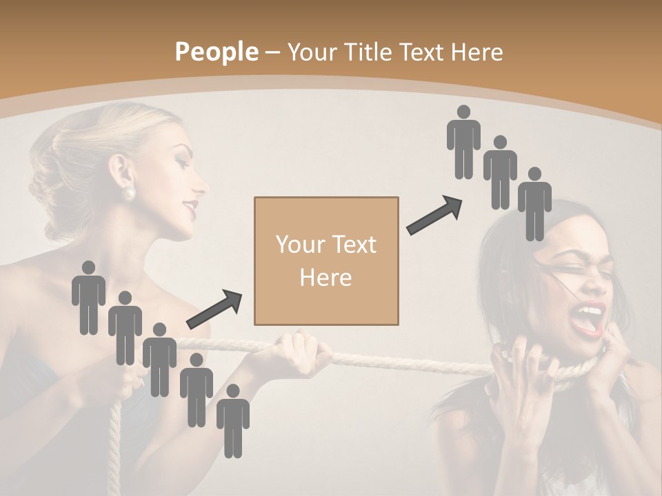 Two Women Pulling A Rope With Their Mouths PowerPoint Template