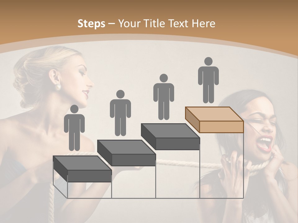 Two Women Pulling A Rope With Their Mouths PowerPoint Template