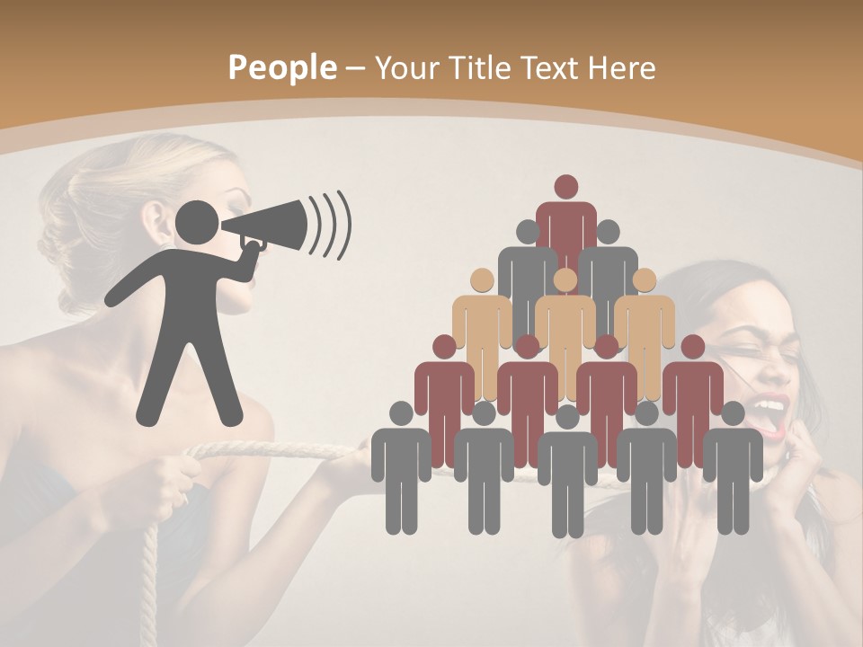 Two Women Pulling A Rope With Their Mouths PowerPoint Template