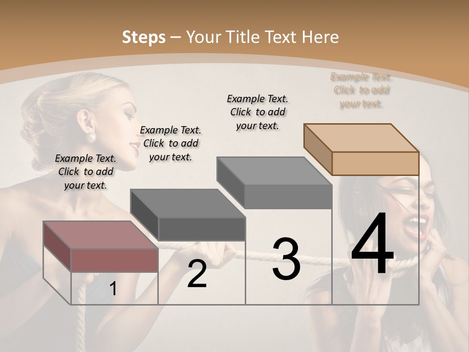 Two Women Pulling A Rope With Their Mouths PowerPoint Template