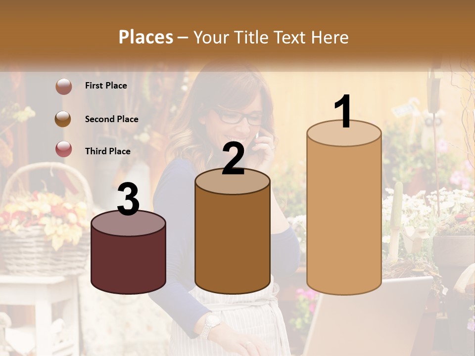 A Woman Talking On A Cell Phone In A Flower Shop PowerPoint Template