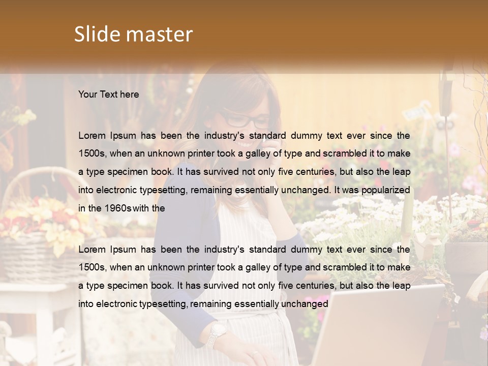 A Woman Talking On A Cell Phone In A Flower Shop PowerPoint Template