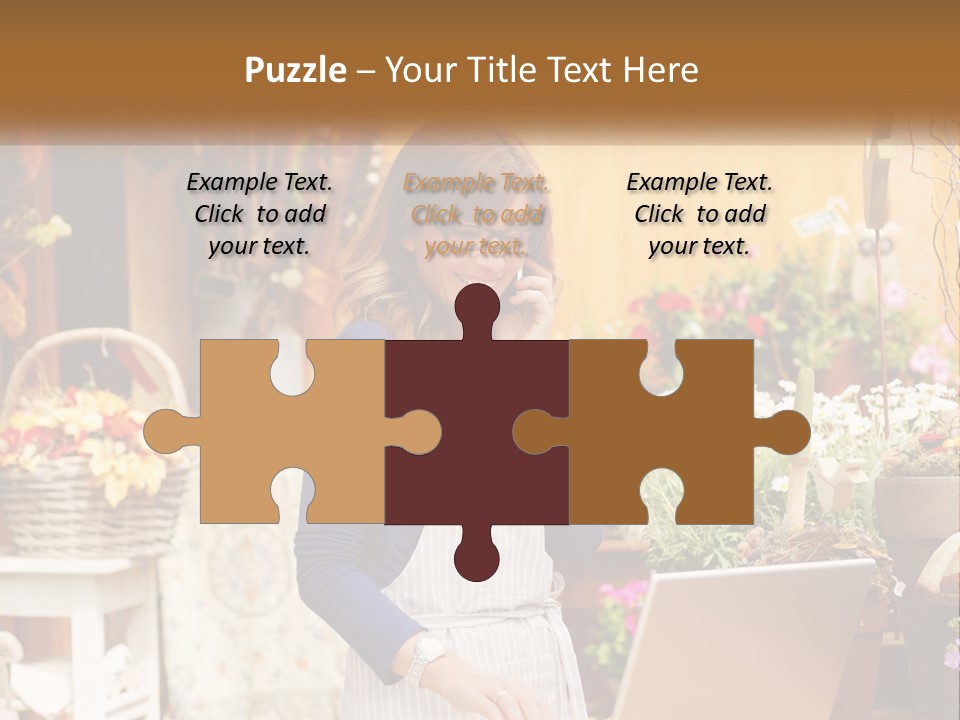 A Woman Talking On A Cell Phone In A Flower Shop PowerPoint Template