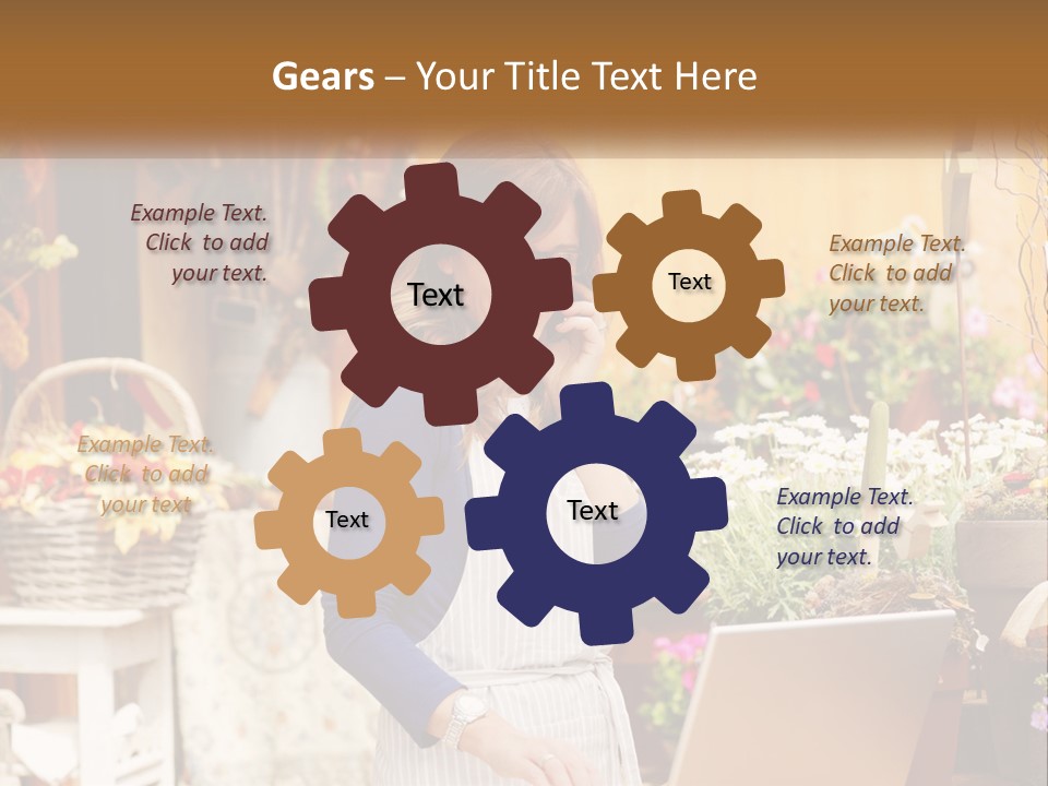 A Woman Talking On A Cell Phone In A Flower Shop PowerPoint Template