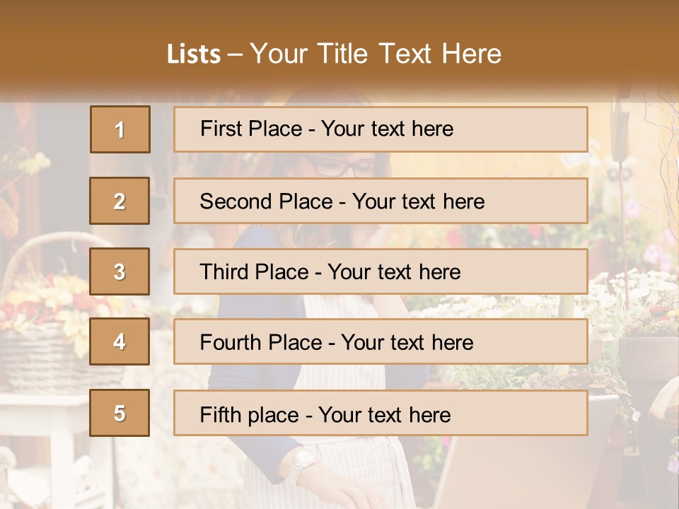 A Woman Talking On A Cell Phone In A Flower Shop PowerPoint Template
