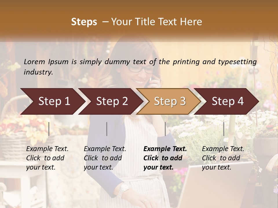 A Woman Talking On A Cell Phone In A Flower Shop PowerPoint Template