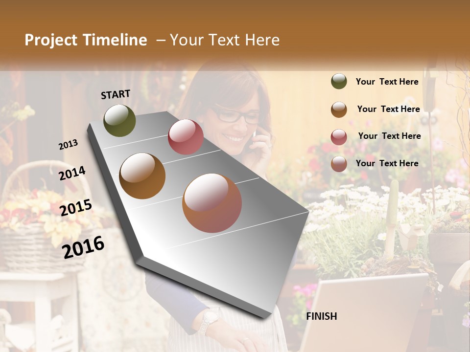 A Woman Talking On A Cell Phone In A Flower Shop PowerPoint Template