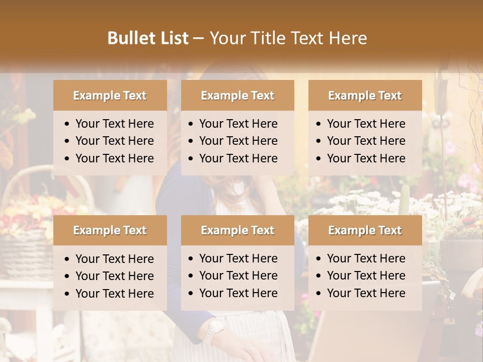 A Woman Talking On A Cell Phone In A Flower Shop PowerPoint Template