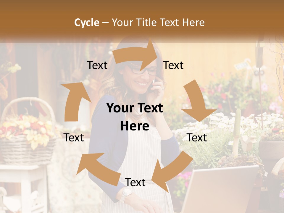 A Woman Talking On A Cell Phone In A Flower Shop PowerPoint Template