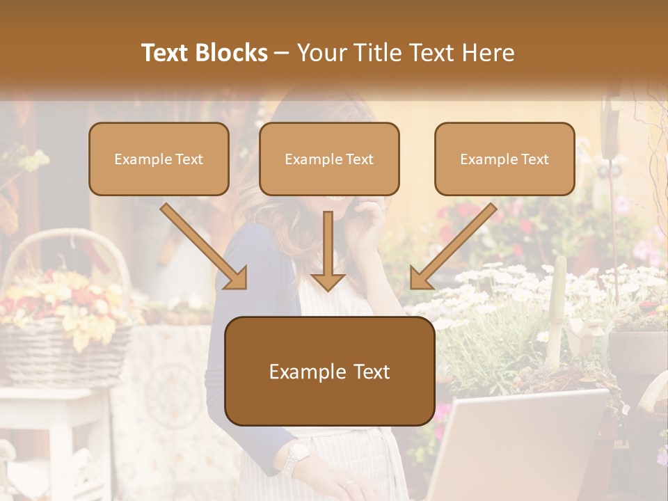 A Woman Talking On A Cell Phone In A Flower Shop PowerPoint Template
