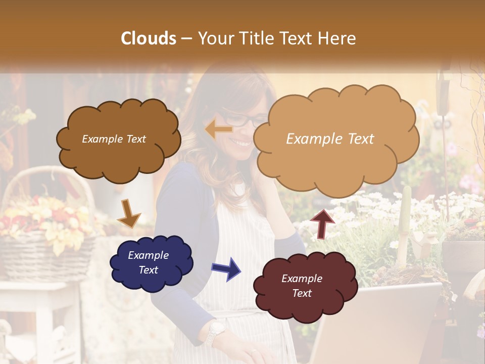 A Woman Talking On A Cell Phone In A Flower Shop PowerPoint Template