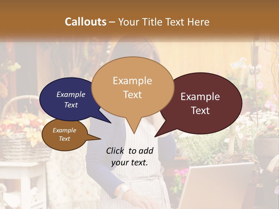 A Woman Talking On A Cell Phone In A Flower Shop PowerPoint Template