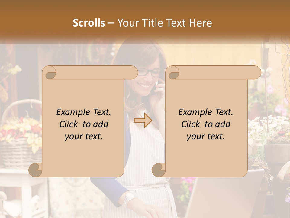 A Woman Talking On A Cell Phone In A Flower Shop PowerPoint Template