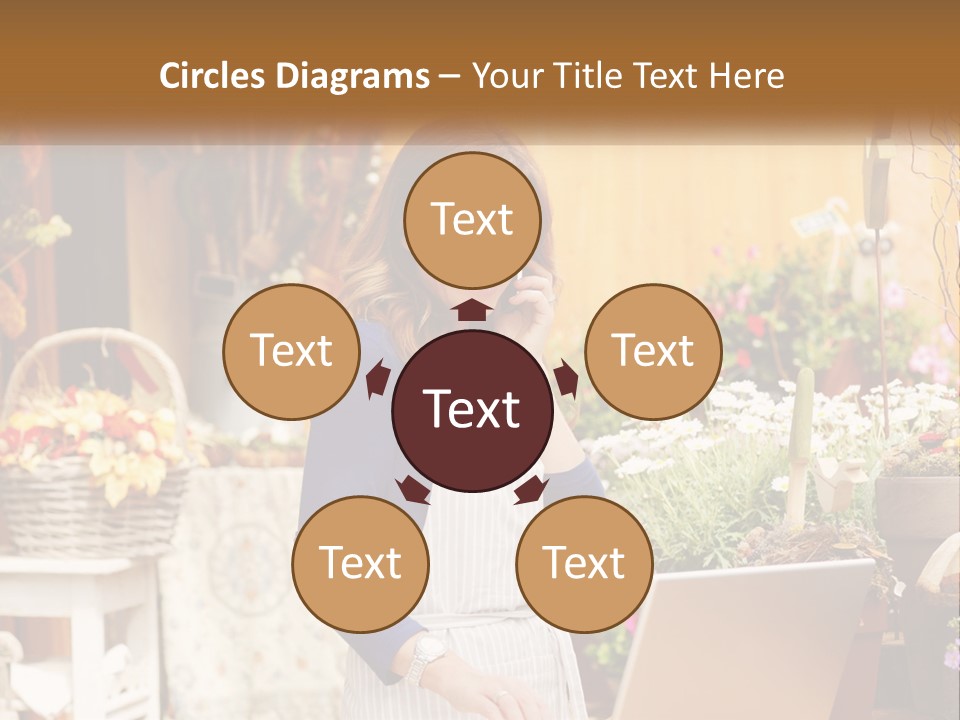 A Woman Talking On A Cell Phone In A Flower Shop PowerPoint Template