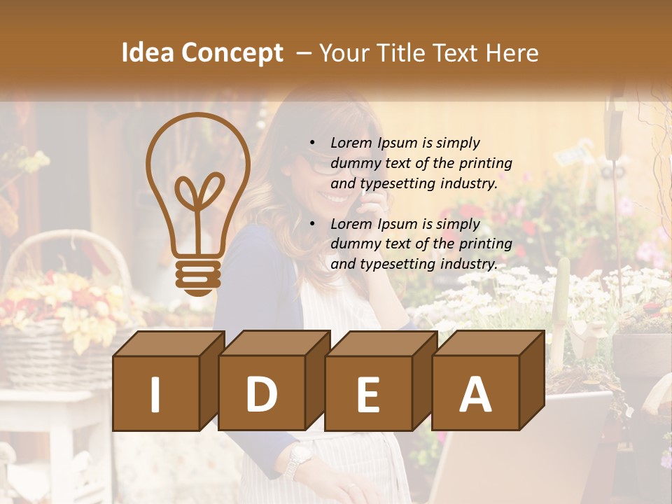 A Woman Talking On A Cell Phone In A Flower Shop PowerPoint Template