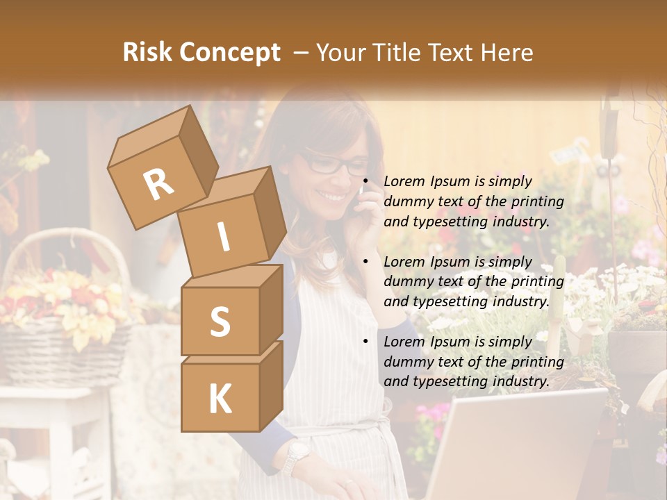 A Woman Talking On A Cell Phone In A Flower Shop PowerPoint Template